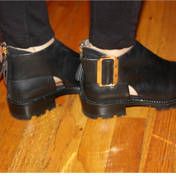 Jeffrey Campbell Great Moments Cut-Out Ankle Black Leather Booties - Picture 3 of 11